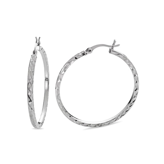 Sterling Silver Diamond Cut Square Tubing Hoop Earrings