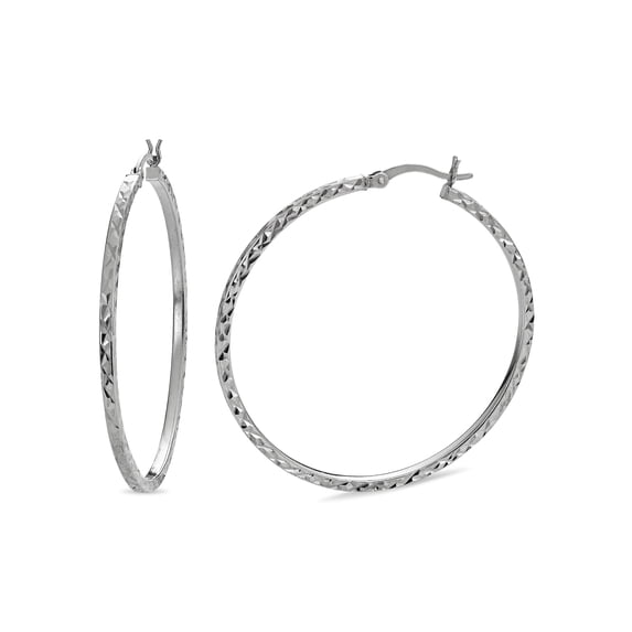 Sterling Silver Diamond Cut Square Tubing Hoop Earrings