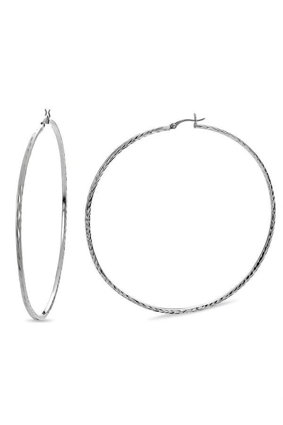 Sterling Silver Diamond Cut Square Tubing Hoop Earrings