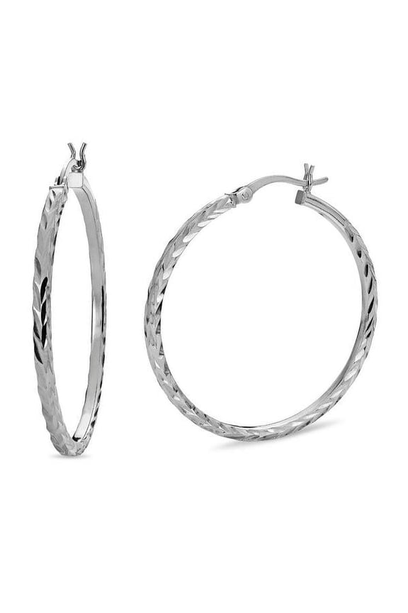 Sterling Silver Diamond Cut Square Tubing Hoop Earrings