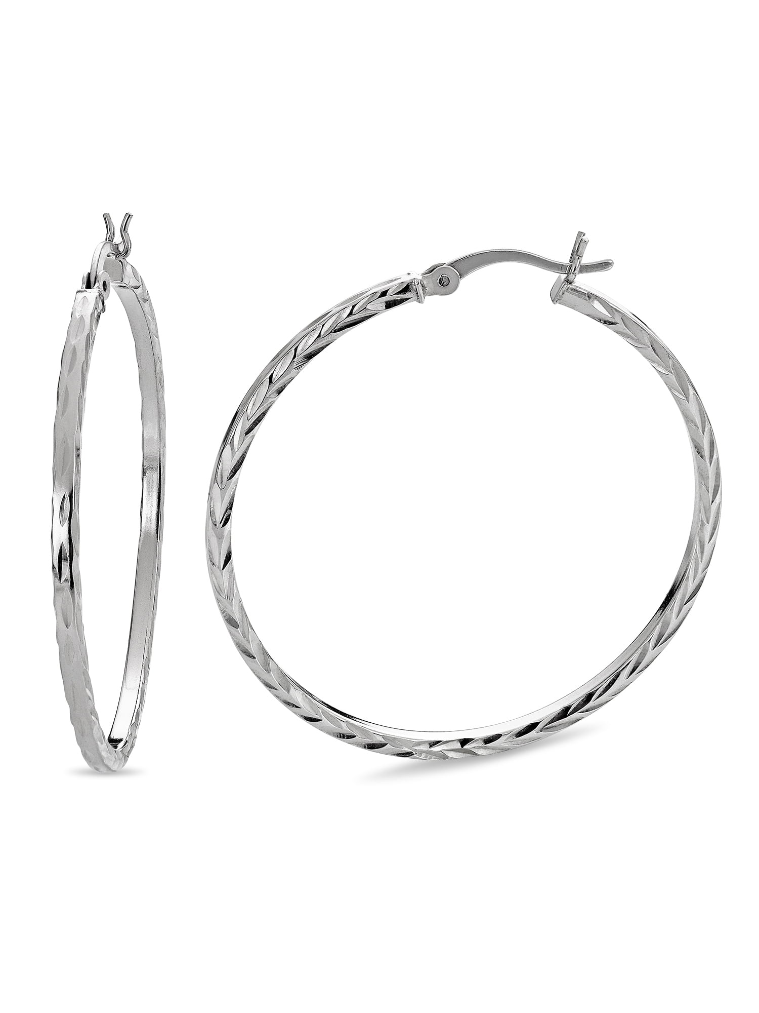 Sterling Silver Diamond Cut Square Tubing Hoop Earrings
