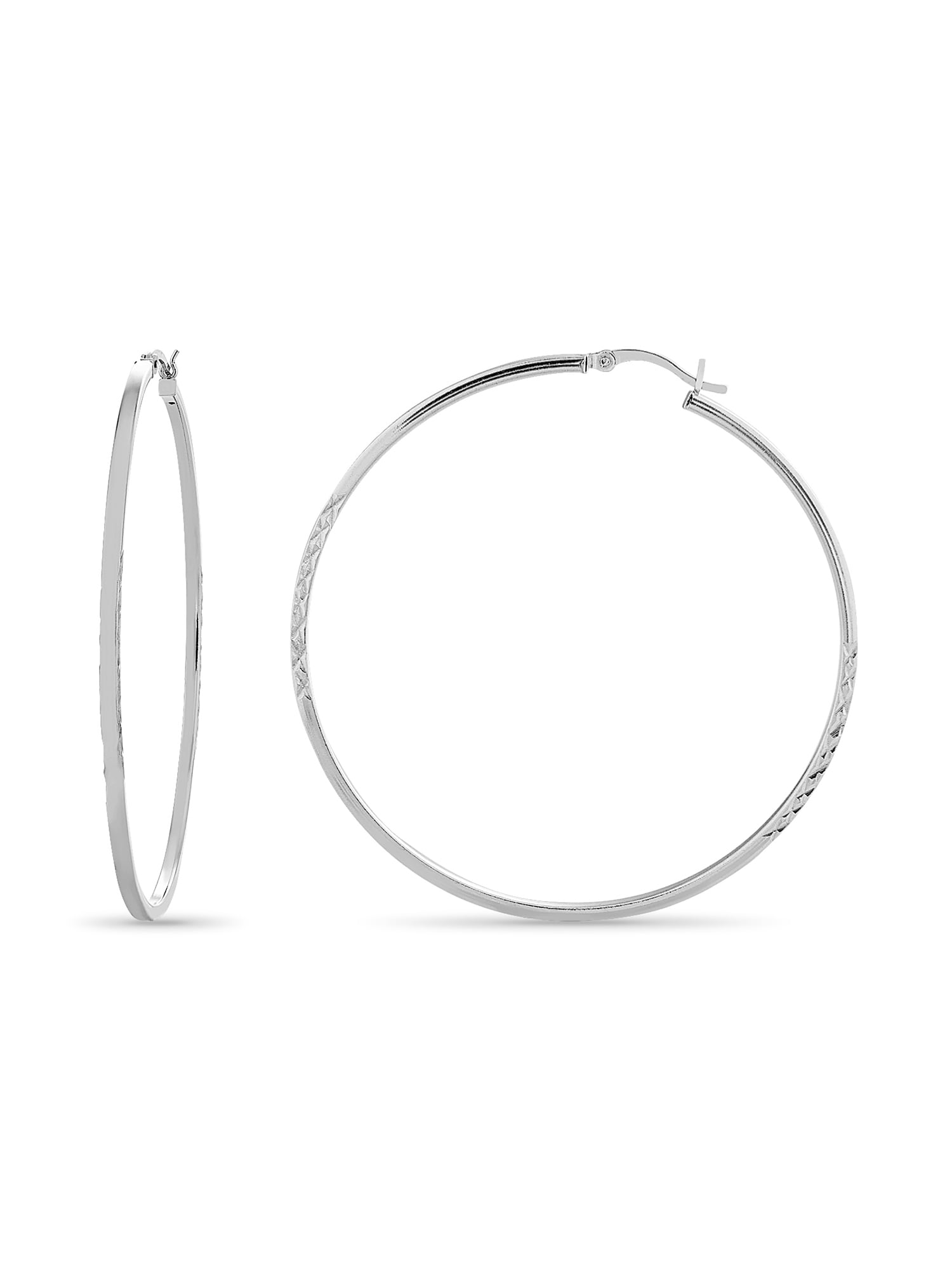 Sterling Silver Diamond Cut Tubing Hoop Earrings