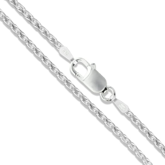 Sterling Silver Diamond-Cut Wheat Chain 1.5mm Solid 925 Spiga Necklace 22" Jewelry Female Unisex