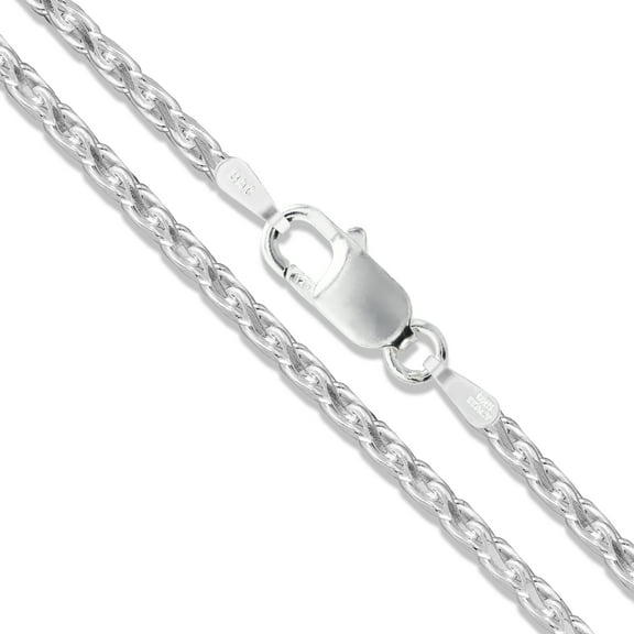 Sterling Silver Diamond-Cut Wheat Chain 2.3mm Solid 925 Spiga Necklace 16" Jewelry Female Unisex
