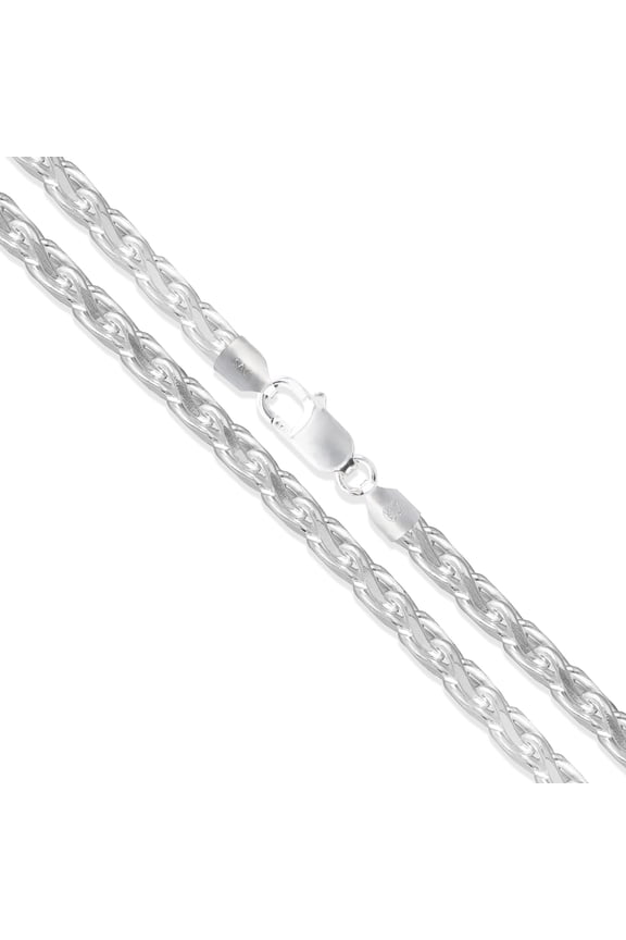 Sterling Silver Diamond-Cut Wheat Chain 2.7mm Solid 925 Spiga Necklace 22" Jewelry Female Unisex