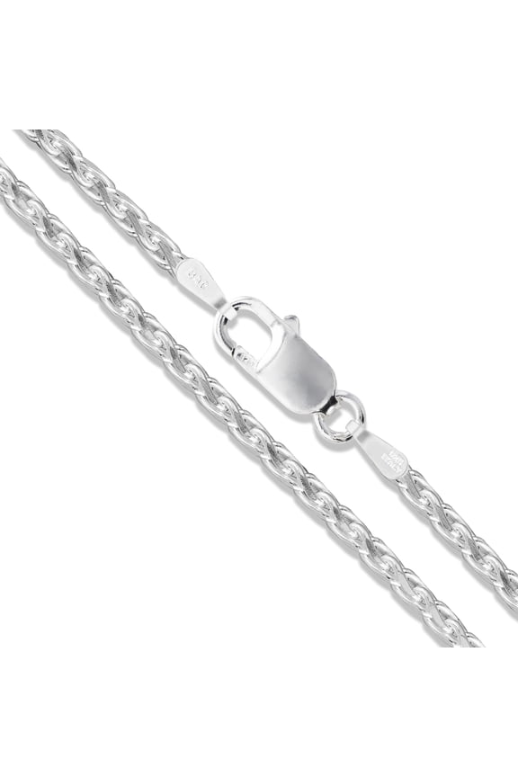 Sterling Silver Diamond-Cut Wheat Chain 2mm Solid 925 Spiga Necklace 16" Jewelry Female Unisex