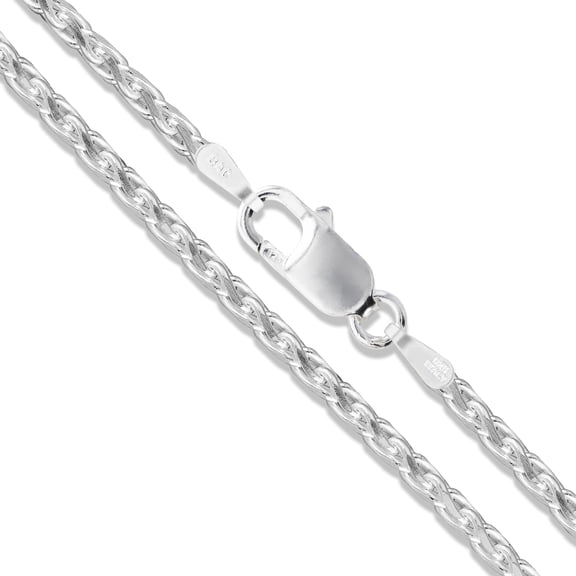 Sterling Silver Diamond-Cut Wheat Chain 2mm Solid 925 Spiga Necklace 26" Jewelry Female Unisex