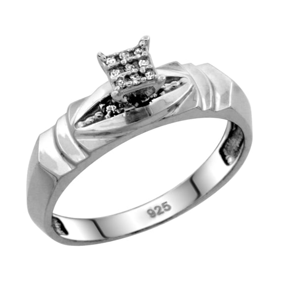 Sterling Silver Diamond Engagement Ring Rhodium finish, 3/16 inch wide, Size 8