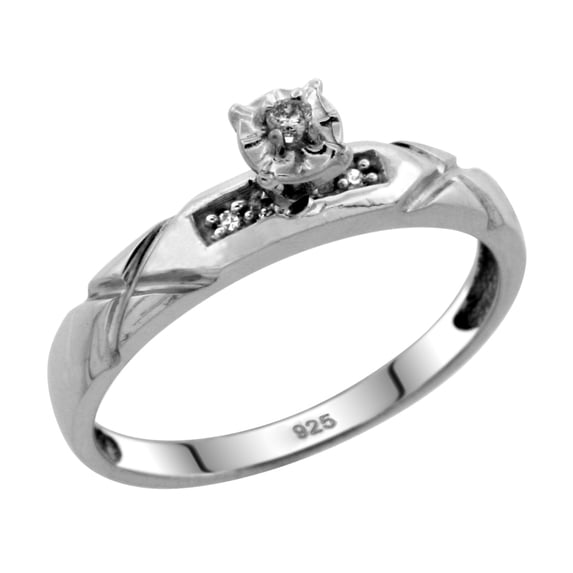 Sterling Silver Diamond Engagement Ring, w/ 0.06 Carat Brilliant Cut Diamonds, 1/8 in. (3.5mm) wide, Size 6.5