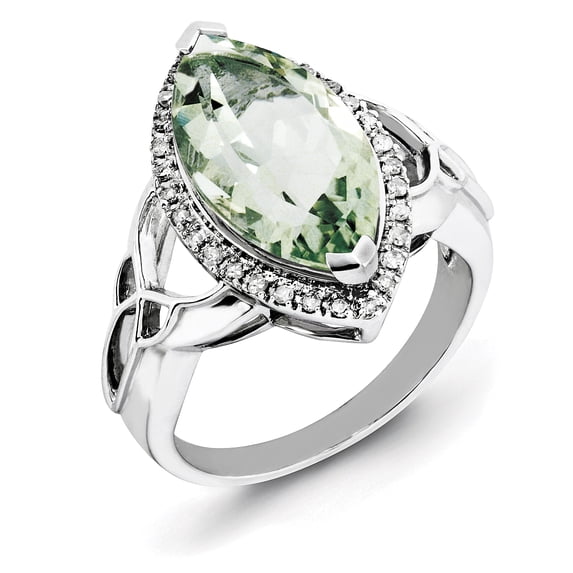 Sterling Silver Diamond & Green Quartz Ring. Carat Wt- 0.15ct. Gem Wt- 5.56ct