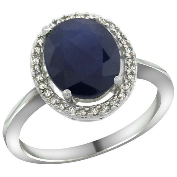 Sterling Silver Diamond Halo Natural Blue Sapphire Ring Oval 10X8 mm, 1/2 inch wide, size 6.5