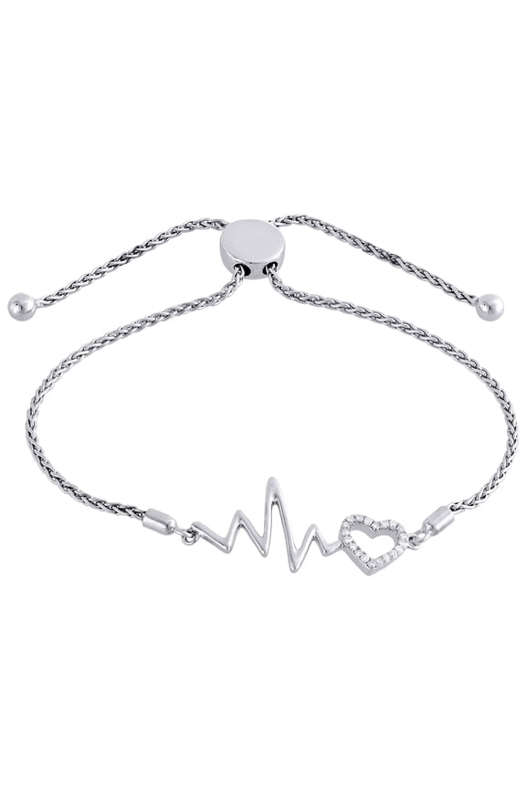 Sterling Silver & Diamond Heart Beat Statement Bolo Clasp Bracelet 11" | 1/8 CT.