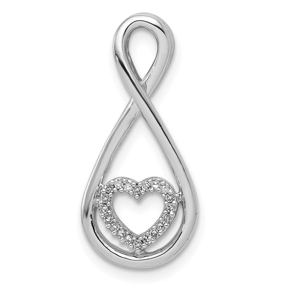 Sterling Silver Diamond Heart in Teardrop Slide Pendant Charm