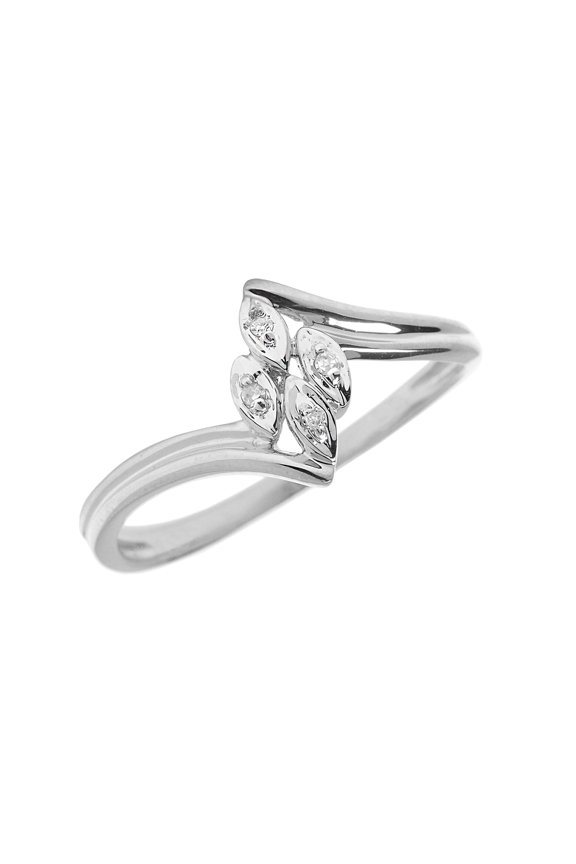 Sterling Silver Diamond Leaf Ring