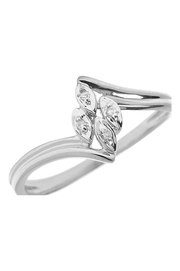 Sterling Silver Diamond Leaf Ring