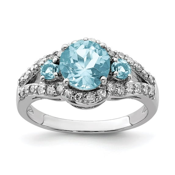 Sterling Silver Rhodium Diam. & Sky Blue Topaz Ring QR3071LSBT