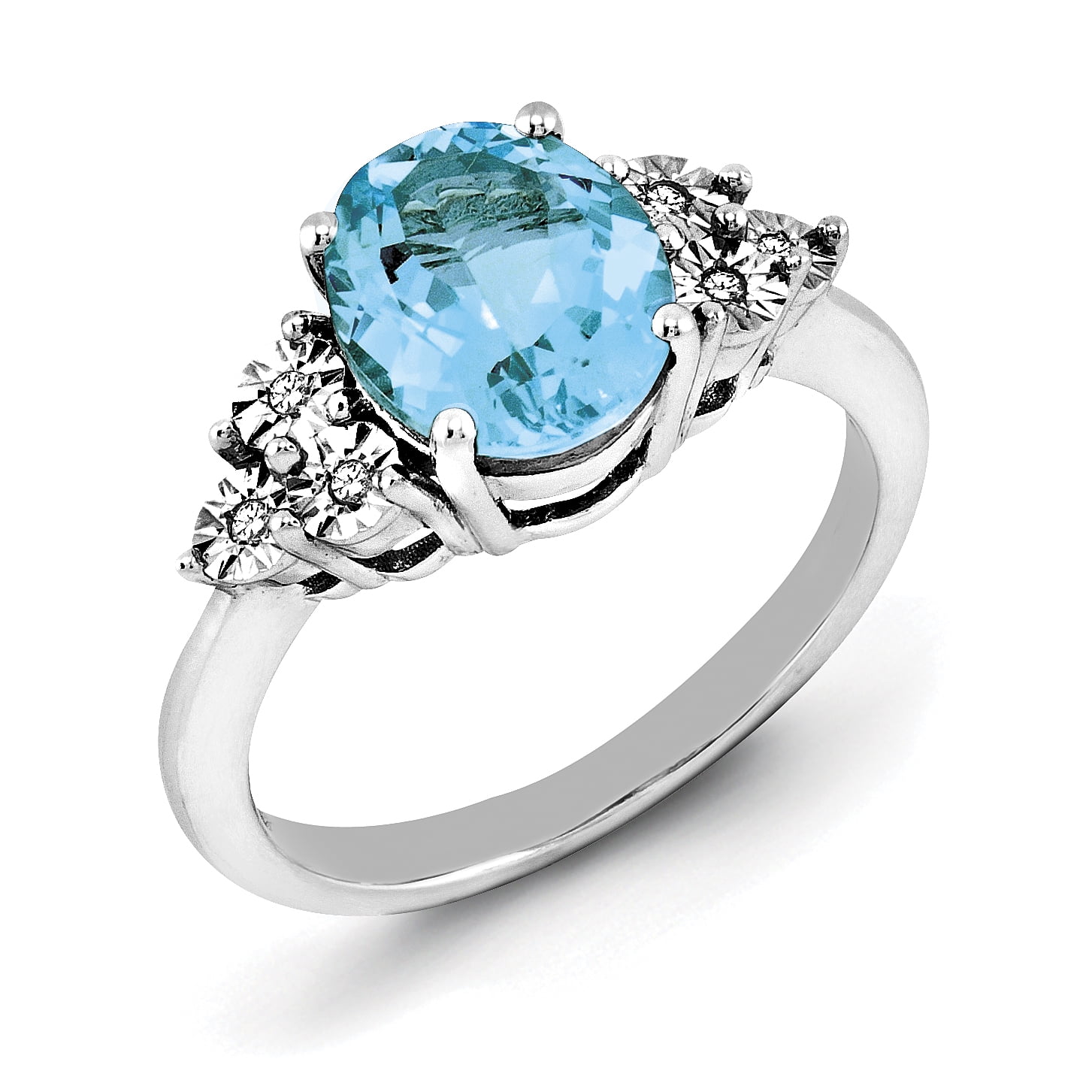 Sterling Silver Diamond & Light Swiss Blue Topaz Oval Ring Sterling Silver Diamond & Light Swiss Blue Topaz Oval Ring