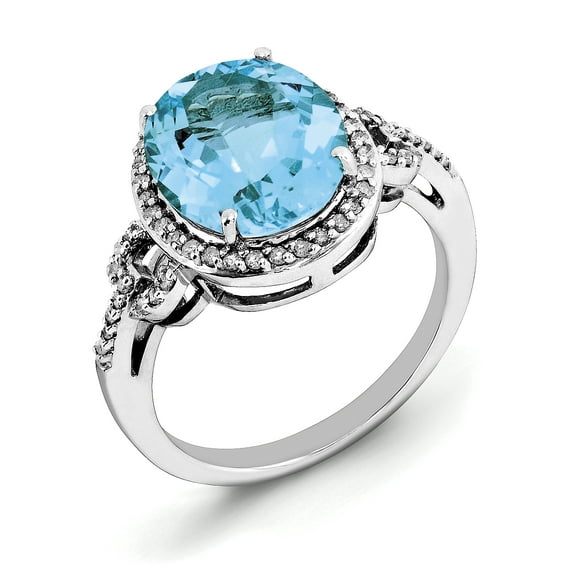 Sterling Silver Rhodium Diam. & Checker-Cut Sky Blue Topaz Ring QR3063LSBT