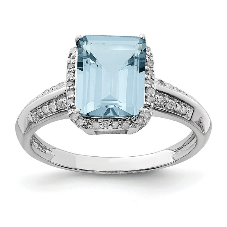 Sterling Silver Diamond & Light Swiss Blue Topaz Oval Ring Sterling Silver Diamond & Light Swiss Blue Topaz Oval Ring