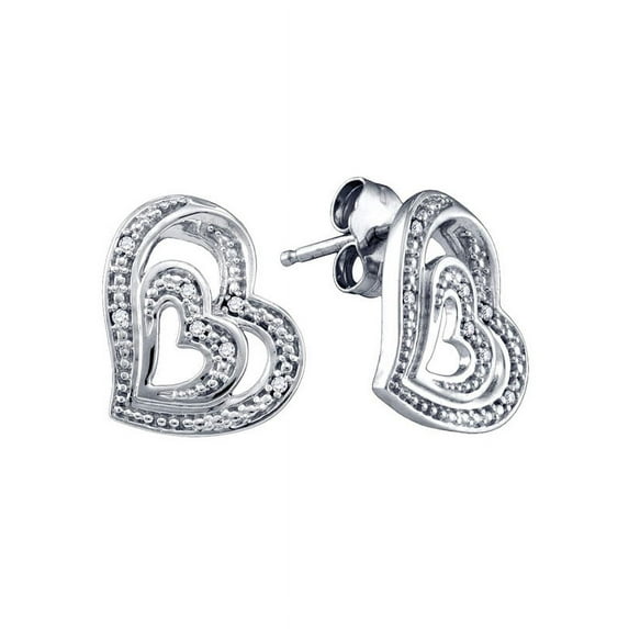 Sterling Silver Diamond Lovely Sparkling Heart Screwback Earrings 1/20 Ctw.