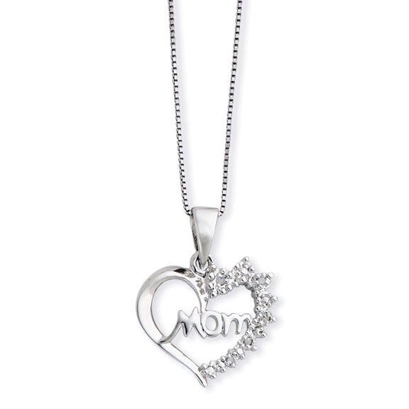 Sterling Silver Diamond Mom Necklace - .03 dwt - 16 Inch - Measures 18mm Wide