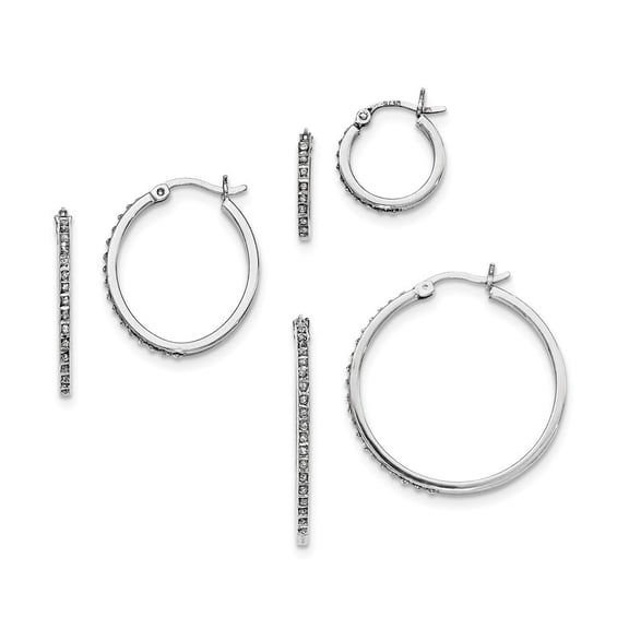 Sterling Silver Diamond Mystique Round Hinged Hoop Earrings Set - .03 dwt - Measures 31x1mm Wide