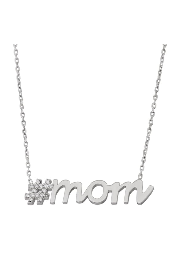 Sterling Silver Diamond Number One MOM Necklace 18 Inch