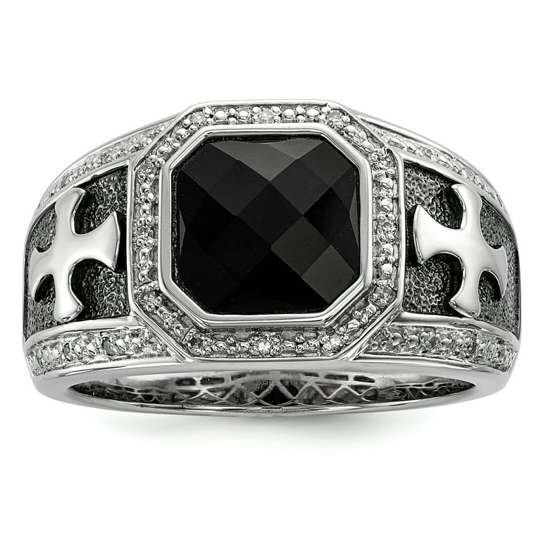 Mens Cross Ring Black Diamonds Rhodium on Sterling Silver Mens Cross Ring Black Diamonds Rhodium on Sterling Silver