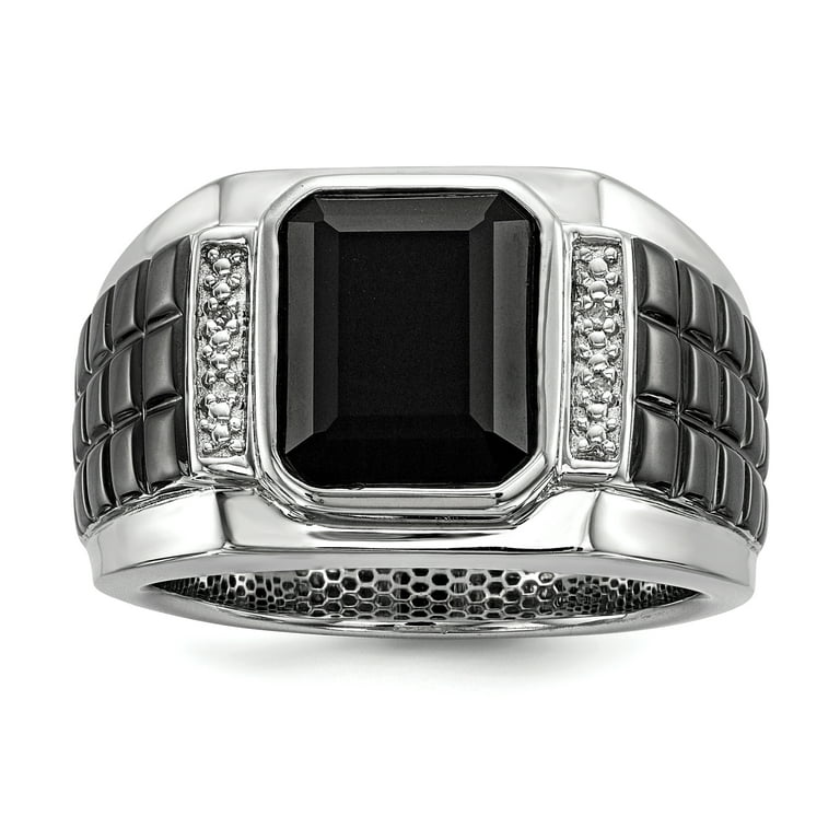 Sterling Silver Diamond & Onyx Square Black Rhodium Plated Men's Ring Sterling Silver Diamond & Onyx Square Black Rhodium Plated Men's Ring
