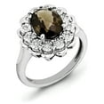 thumbnail image 1 of Sterling Silver Rhodium Diam. & Oval Checker-Cut Smoky Quartz Ring QR3029SQ, 1 of 4