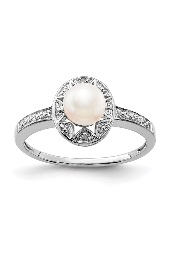 Sterling Silver Rhodium-plated Diam. & FW Cultured Pearl Ring QBR10JUN