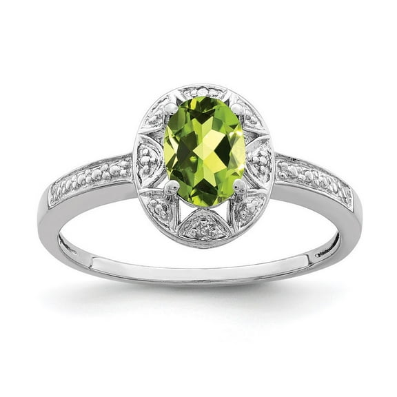 925 Sterling Silver Oval Polished Diamond and Peridot Ring Size 7 Measures 2mm Wide - Ring for Women
