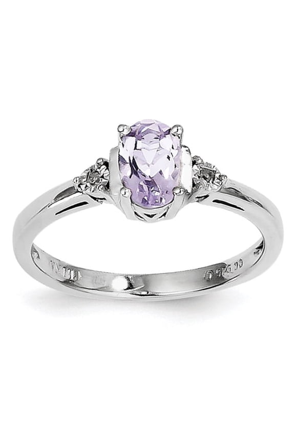 925 Sterling Silver Diamond and Pink Amethyst Ring Size 6 2mm Wide - Jewelry Gift for Mom