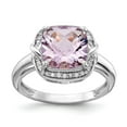 thumbnail image 1 of Sterling Silver Rhodium Diam. & Checker-Cut Pink Quartz Ring QR3039PQ, 1 of 5