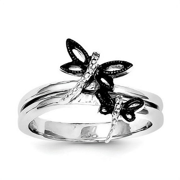 Sterling Silver Diamond Rhodium-plated Dragonfly Ring QR5758