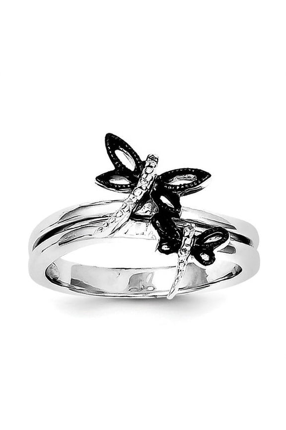 Sterling Silver Diamond Rhodium-plated Dragonfly Ring QR5758