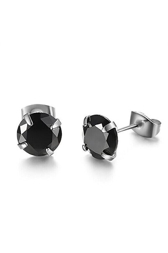 Sterling Silver Diamond Simulated Stud Earrings (Black)
