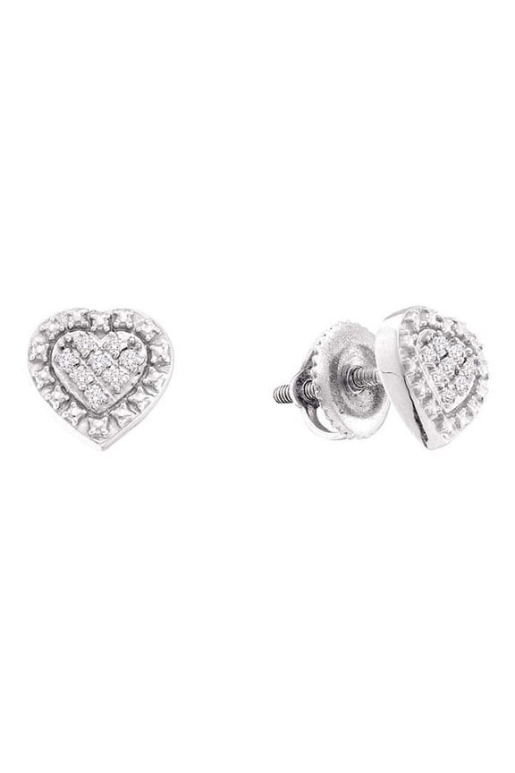 Sterling Silver Diamond Small Heart Fine Screwback Stud Earrings 1/20 Ctw.