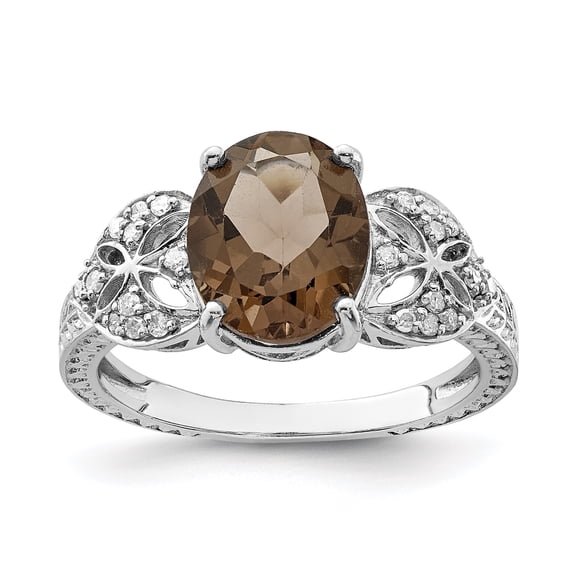 Sterling Silver Diamond & Smokey Quartz Ring. Carat Wt- 0.11ct. Gem Wt- 2.4ct
