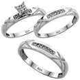 thumbnail image 1 of Sterling Silver Diamond Trio Wedding Ring Set His 4mm & Hers 3.5mm Rhodium finish, Ladies Size 10, 1 of 3