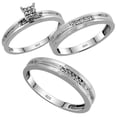 thumbnail image 1 of Sterling Silver Diamond Trio Wedding Ring Set His 4mm & Hers 3.5mm Rhodium finish, Ladies Size 6, 1 of 3