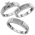 thumbnail image 1 of Sterling Silver Diamond Trio Wedding Ring Set His 5mm & Hers 4.5mm Rhodium finish, Ladies Size 6.5, 1 of 3