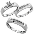 thumbnail image 1 of Sterling Silver Diamond Trio Wedding Ring Set His 5mm & Hers 4.5mm Rhodium finish, Ladies Size 6.5, 1 of 3