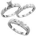 thumbnail image 1 of Sterling Silver Diamond Trio Wedding Ring Set His 5mm & Hers 4mm Rhodium finish, Ladies Size 10, 1 of 3