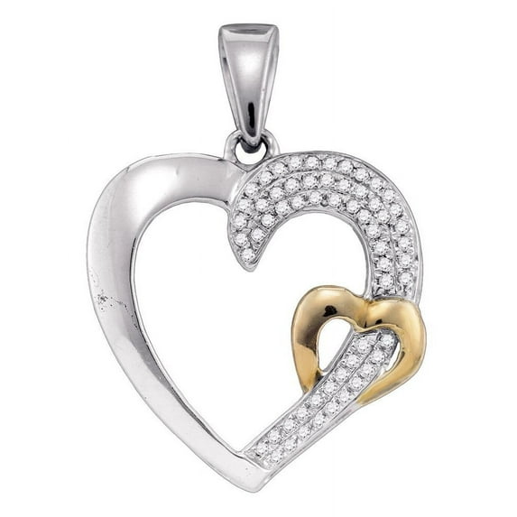 Sterling Silver Diamond Two Tone Lovely Sparkling Heart Necklace Pendant 1/6 Ctw.