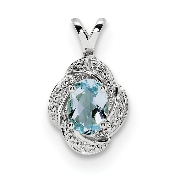 Sterling Silver Diamond and Aquamarine Pendant - .01 dwt .70 cwt - Measures 16x10mm Wide