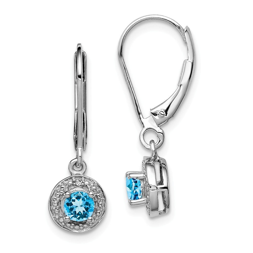 Sterling Silver Diamond and Blue Topaz Earrings - .01 dwt .60 cwt