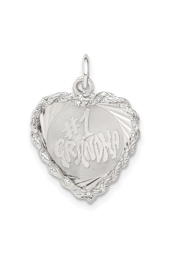 Sterling Silver Diamond-cut #1 Grandma Heart Disc Charm
