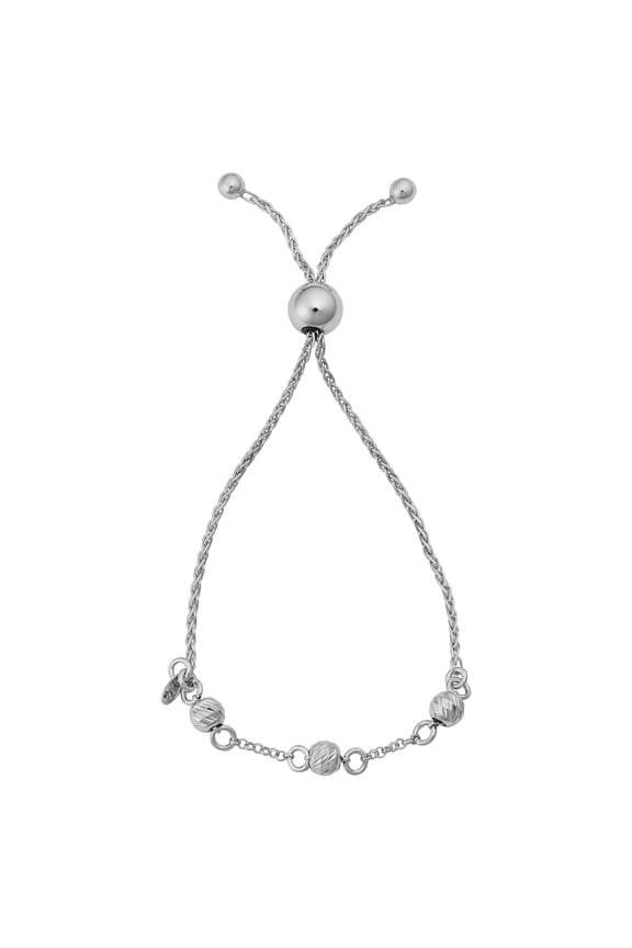 KoolJewelry Sterling Silver Diamond-cut Beads Wheat Adjustable Length Slide Bracelet (up to 8")