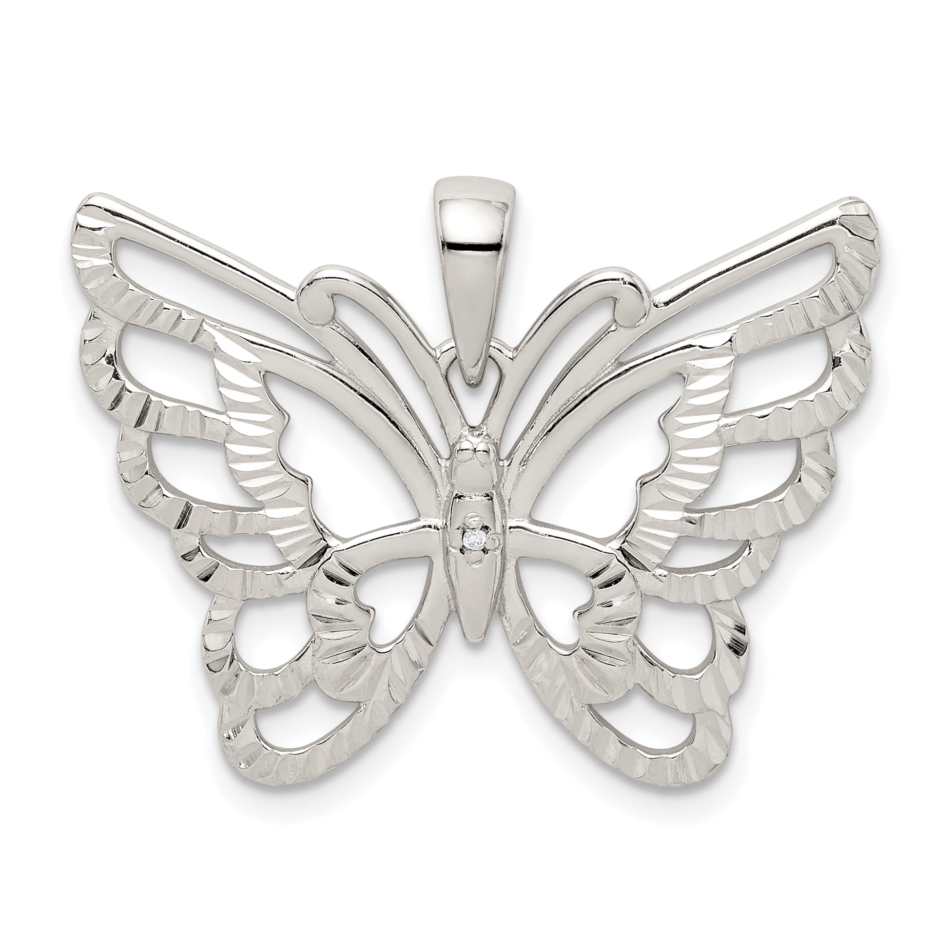 UNBRANDED Sterling Silver Diamond-cut Butterfly Pendant QC9540